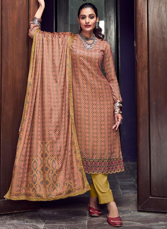 Salwar Suit Pashmina Peach Digital Print Salwar Kameez