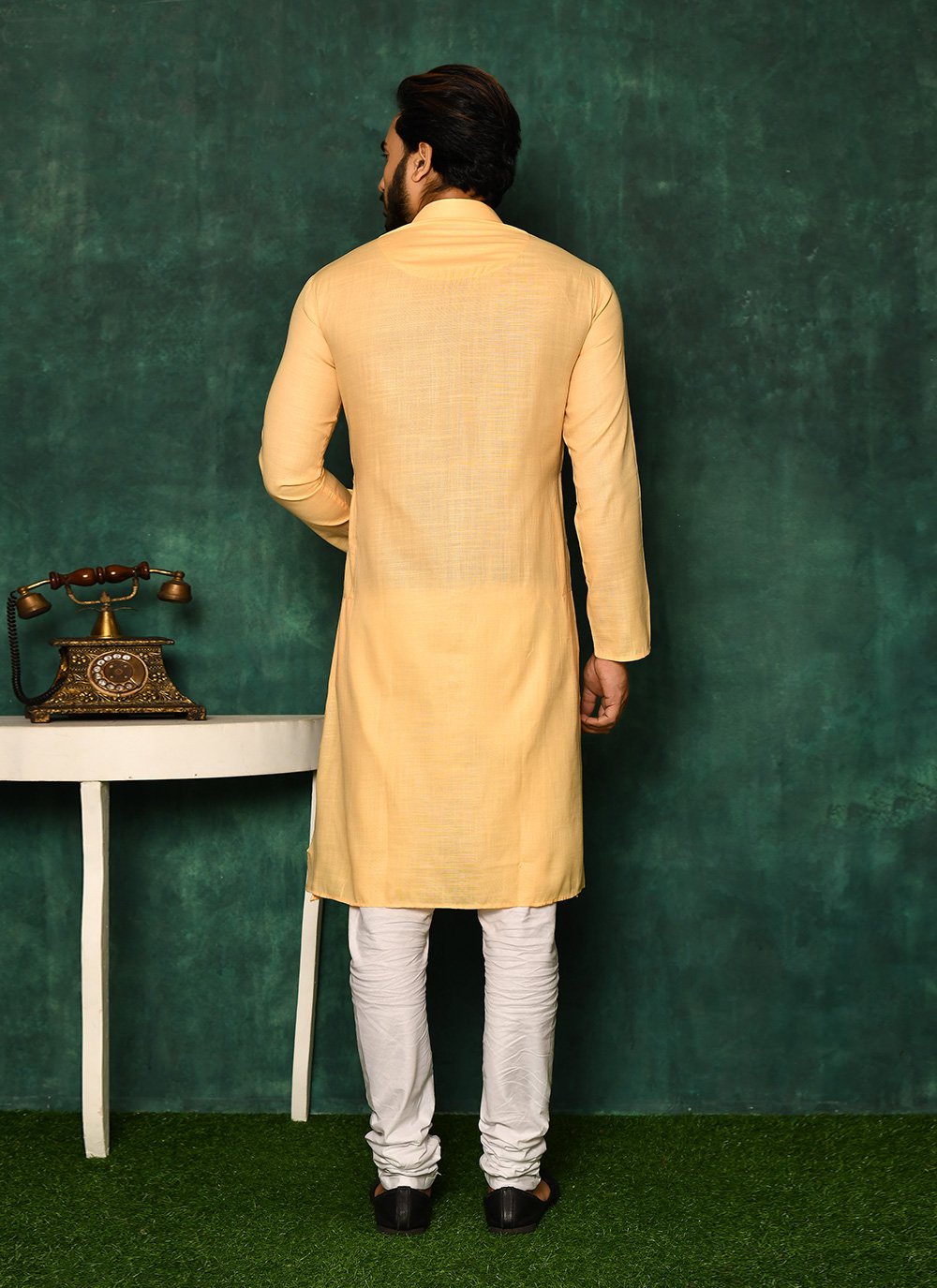 Kurta Pyjama Cotton Peach Plain Mens