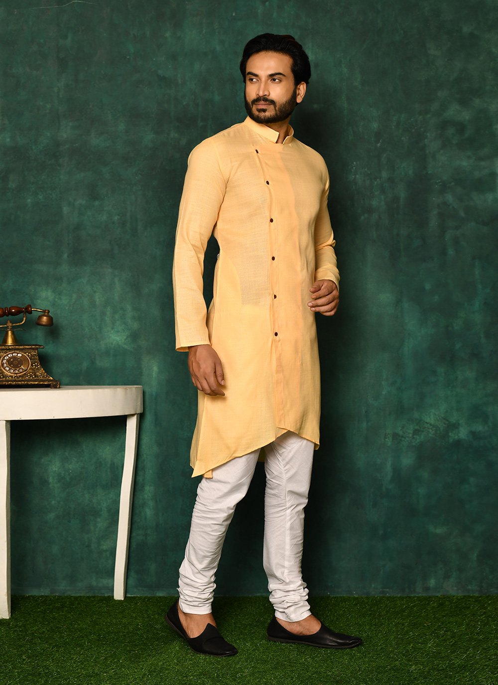 Kurta Pyjama Cotton Peach Plain Mens