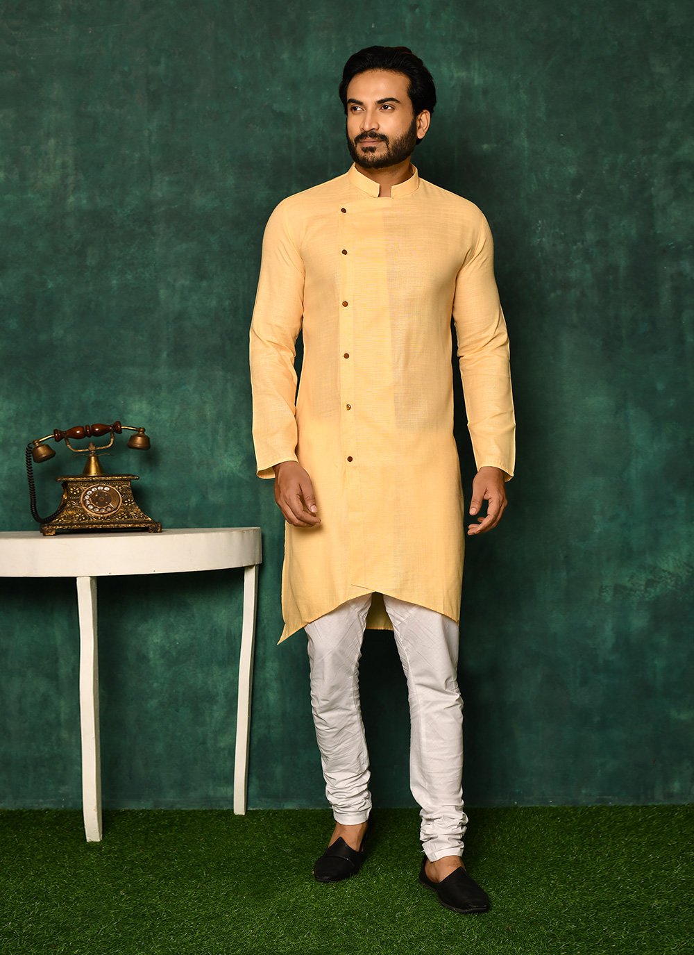 Kurta Pyjama Cotton Peach Plain Mens