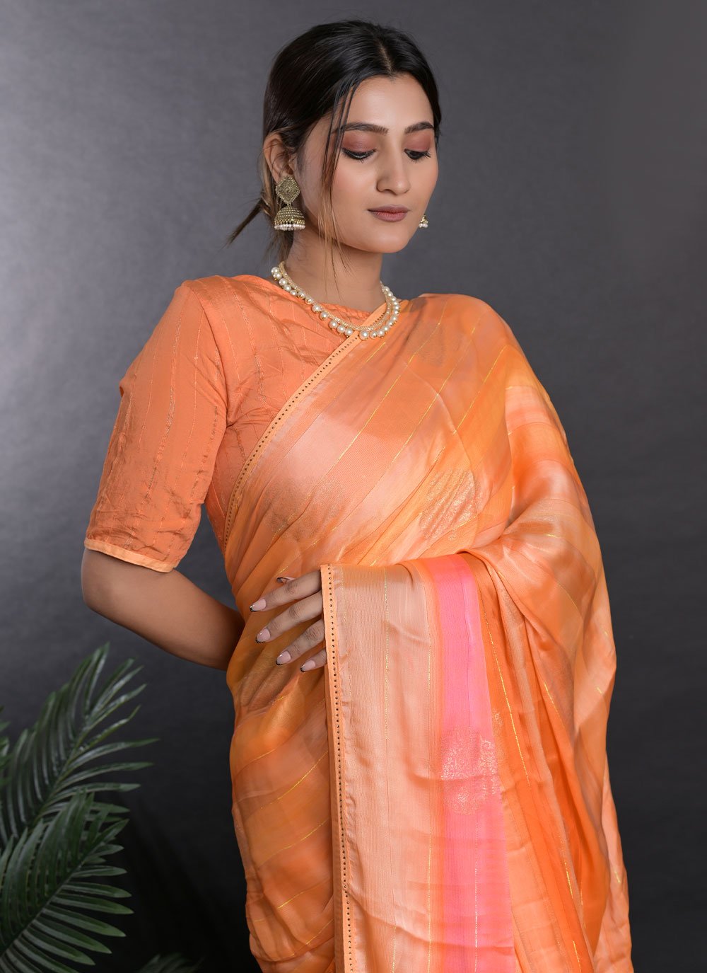 Trendy Saree Satin Peach Print Saree