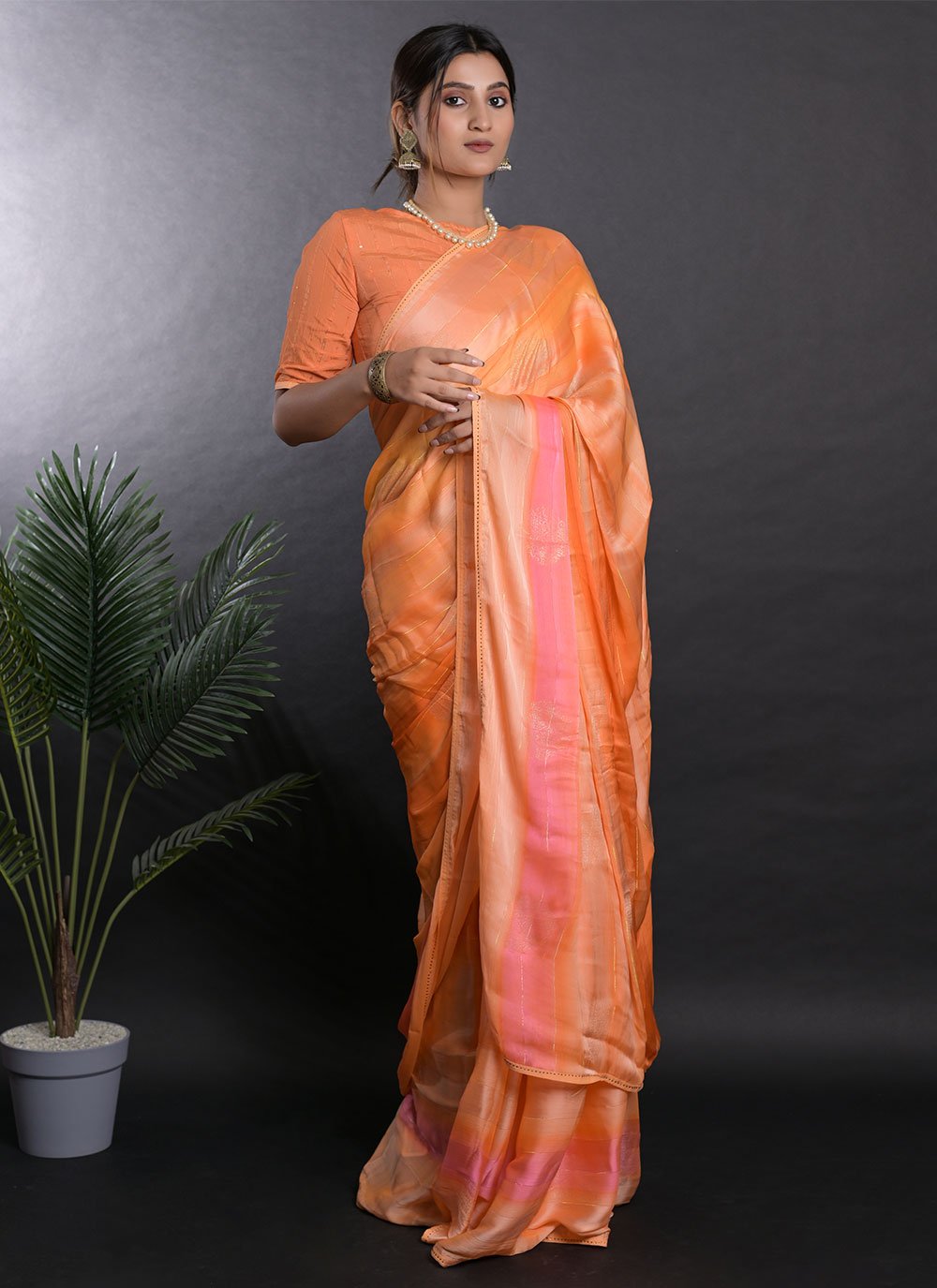 Trendy Saree Satin Peach Print Saree