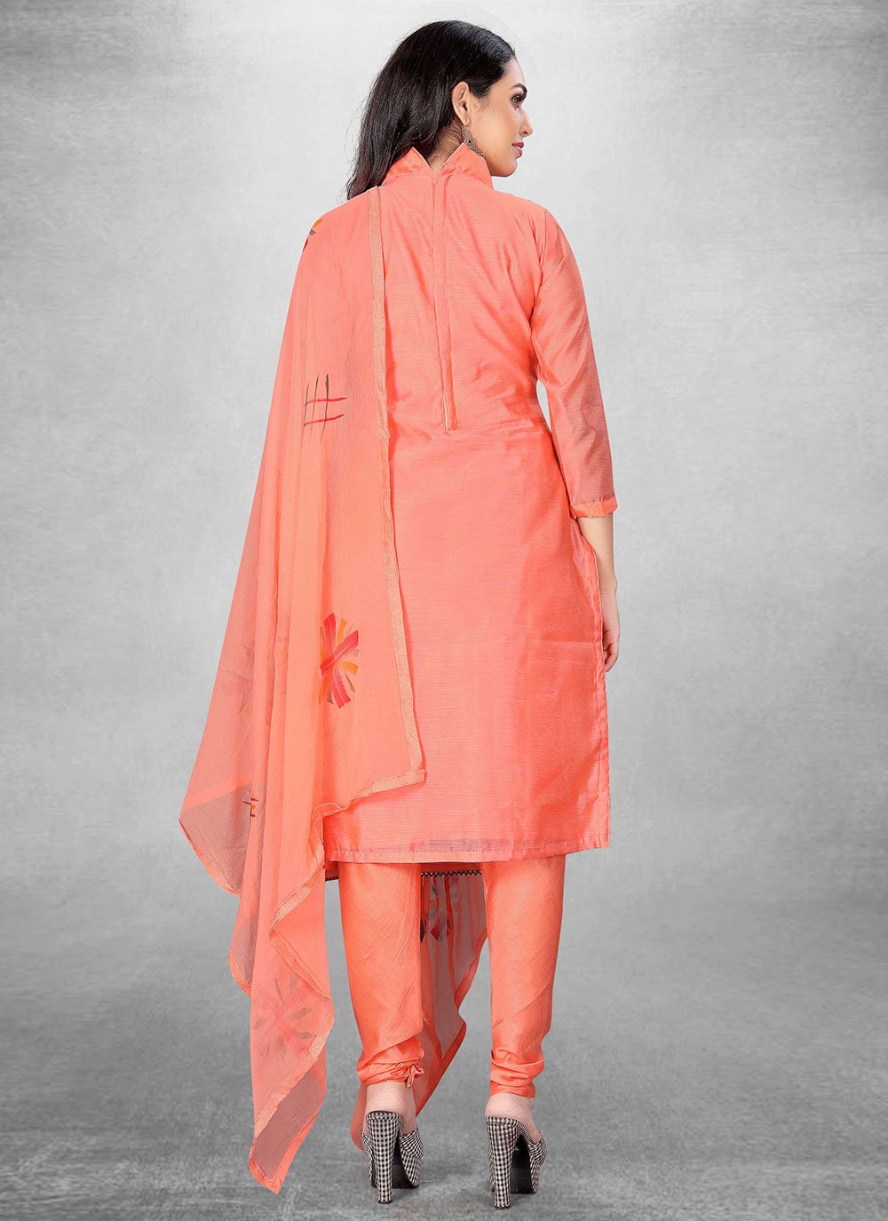 Straight Salwar Suit Cotton Peach Hand Work Salwar Kameez