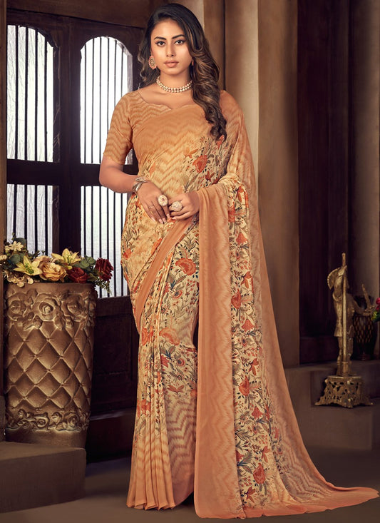 Trendy Saree Georgette Peach Print Saree