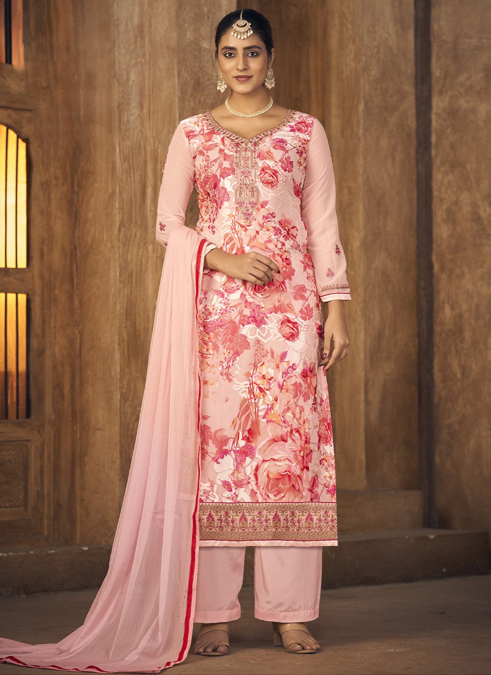 Salwar Suit Brasso Peach Embroidered Salwar Kameez