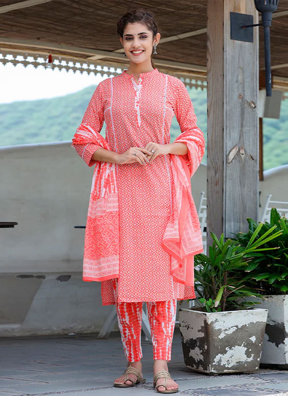Salwar Suit Cotton Peach Print Salwar Kameez