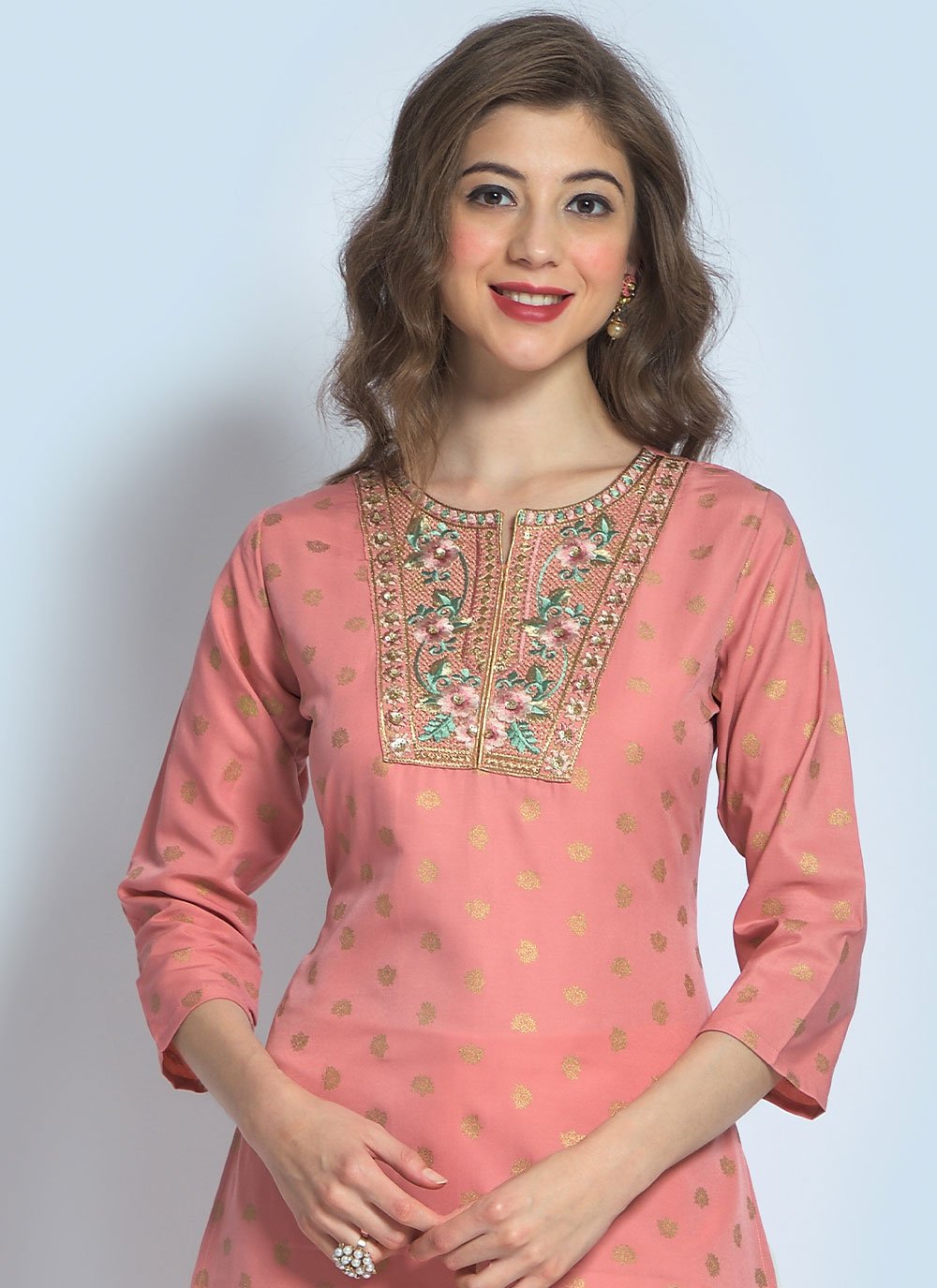 Casual Kurti Rayon Peach Embroidered Kurtis