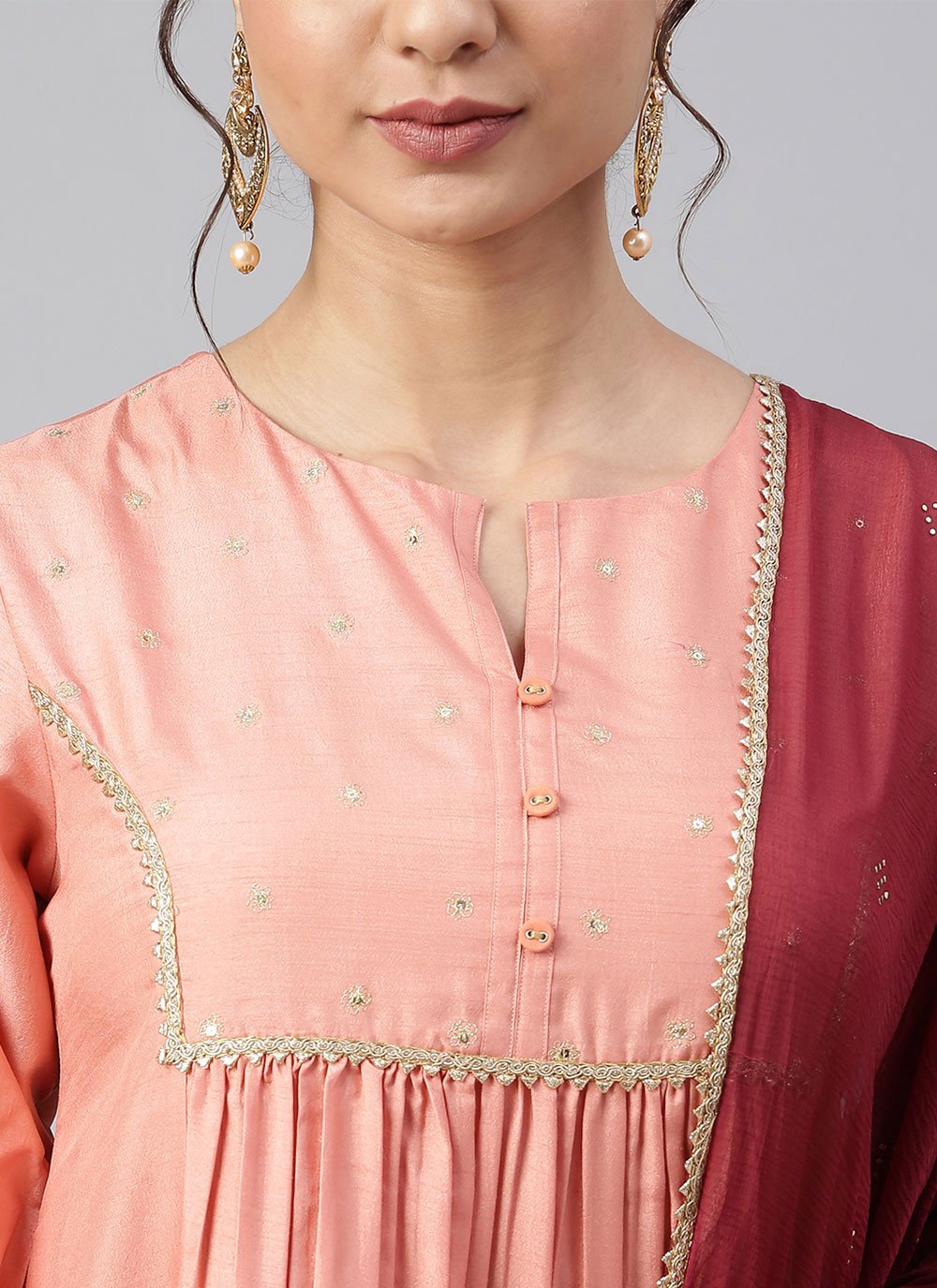 Salwar Suit Poly Silk Peach Sequins Salwar Kameez