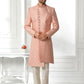 Sherwani Art Silk Peach Machine Embroidery Mens