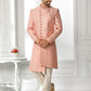 Sherwani Art Silk Peach Machine Embroidery Mens