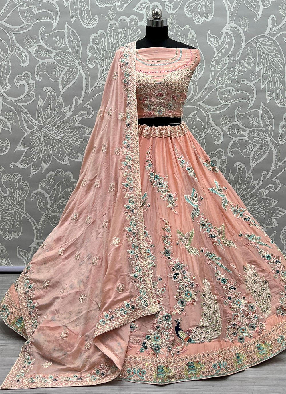 Lehenga Choli Cotton Silk Peach Dori Work Lehenga Choli