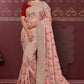 Classic Satin Silk Peach Embroidered Saree