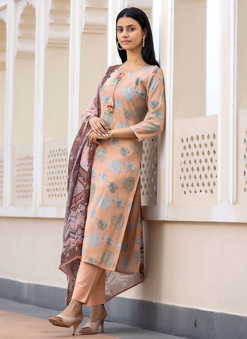 Salwar Suit Silk Peach Sequins Salwar Kameez