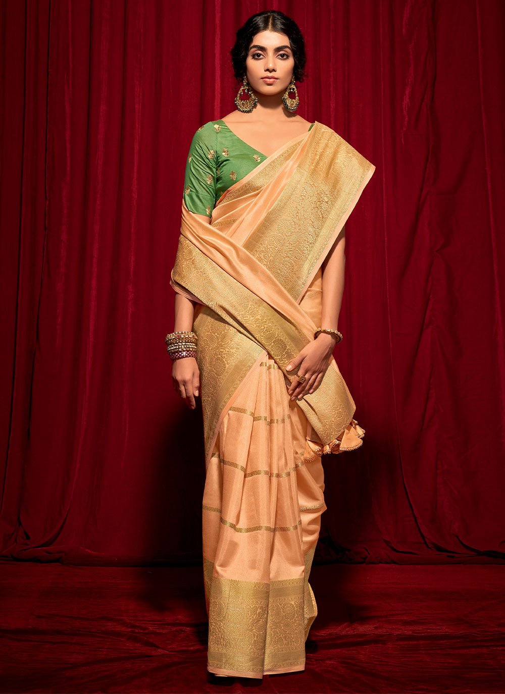 Contemporary Silk Peach Thread Saree