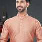 Kurta Pyjama Silk Peach Digital Print Mens