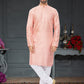 Kurta Pyjama Silk Peach Digital Print Mens