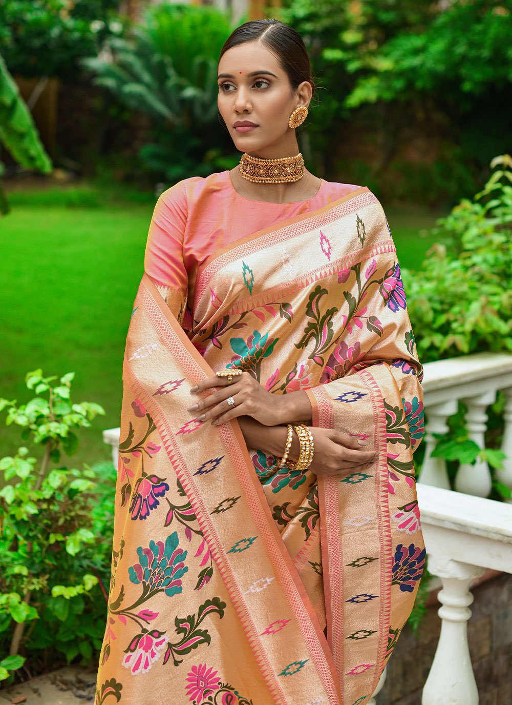 Classic Silk Peach Woven Saree