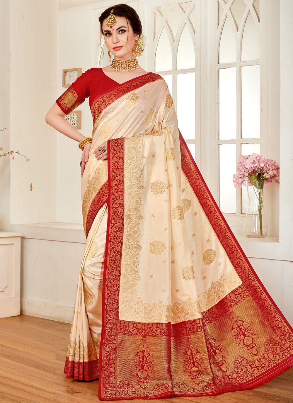 Trendy Saree Silk Peach Weaving Saree