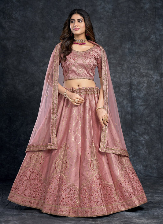 A Line Lehenga Silk Peach Diamond Lehenga Choli