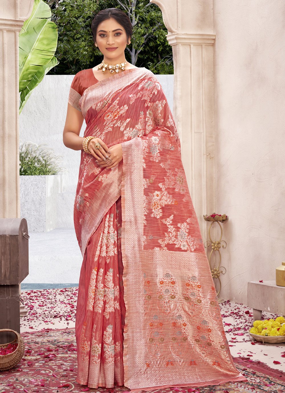 Trendy Saree Cotton Silk Peach Weaving Saree