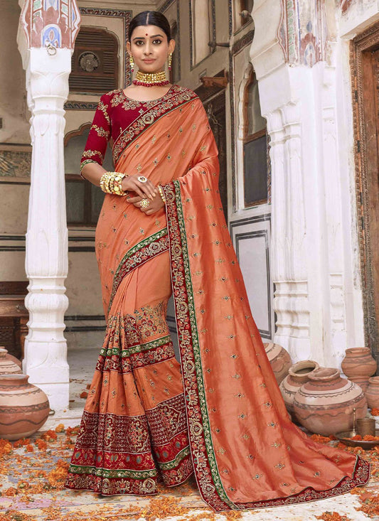 Trendy Saree Silk Viscose Peach Diamond Saree