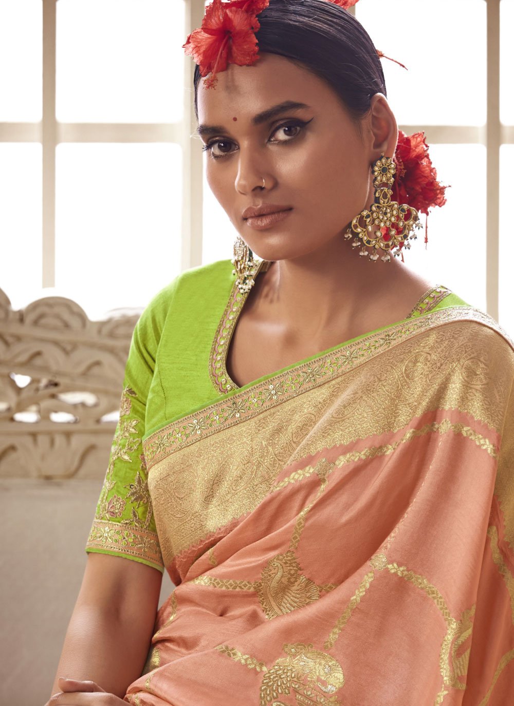 Contemporary Silk Peach Embroidered Saree