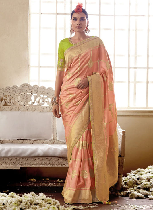 Contemporary Silk Peach Embroidered Saree