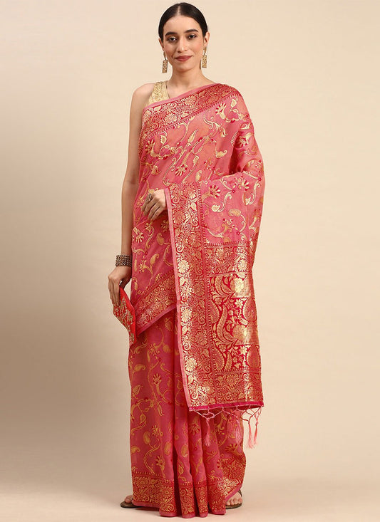 Classic Soft Cotton Peach Weaving Saree