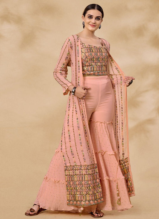 Salwar Suit Georgette Peach Chikankari Work Salwar Kameez