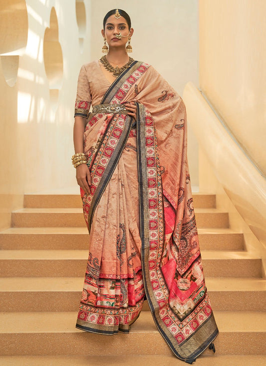 Classic Silk Peach Woven Saree