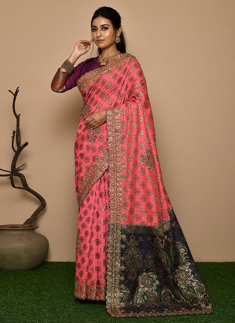 Trendy Saree Kanjivaram Silk Peach Hand Work Saree