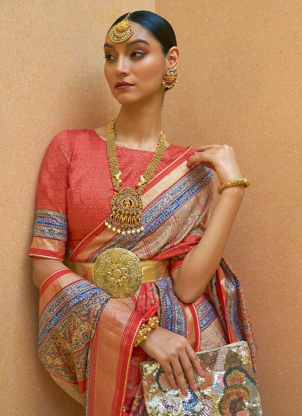 Traditional Saree Silk Peach Woven Saree