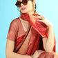 Classic Tussar Silk Peach Woven Saree