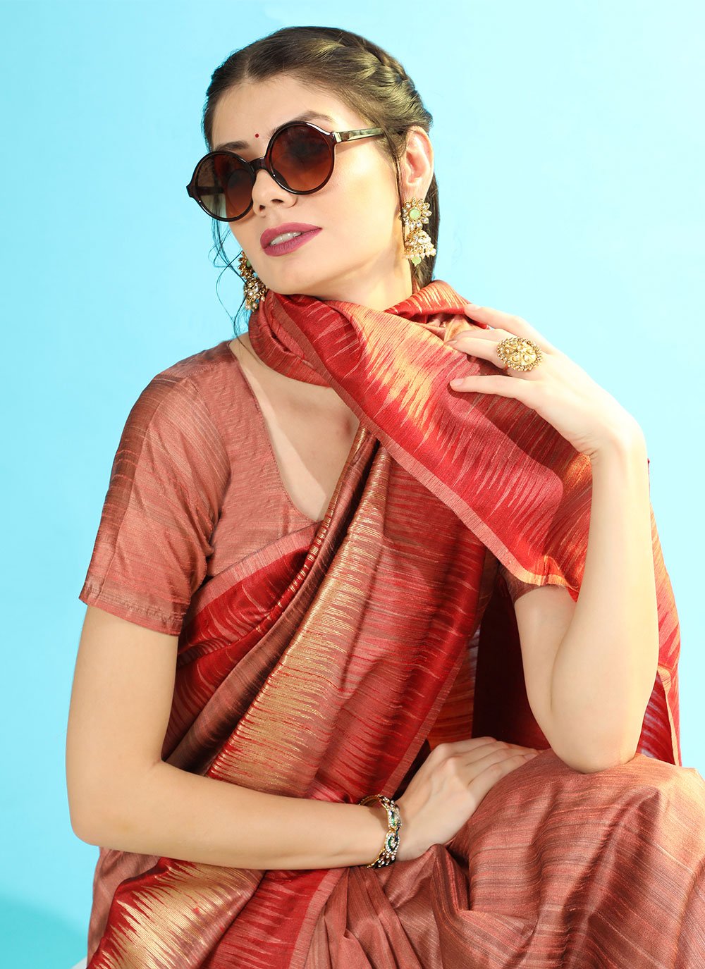 Classic Tussar Silk Peach Woven Saree