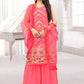 Palazzo Salwar Suit Faux Georgette Peach Embroidered Salwar Kameez