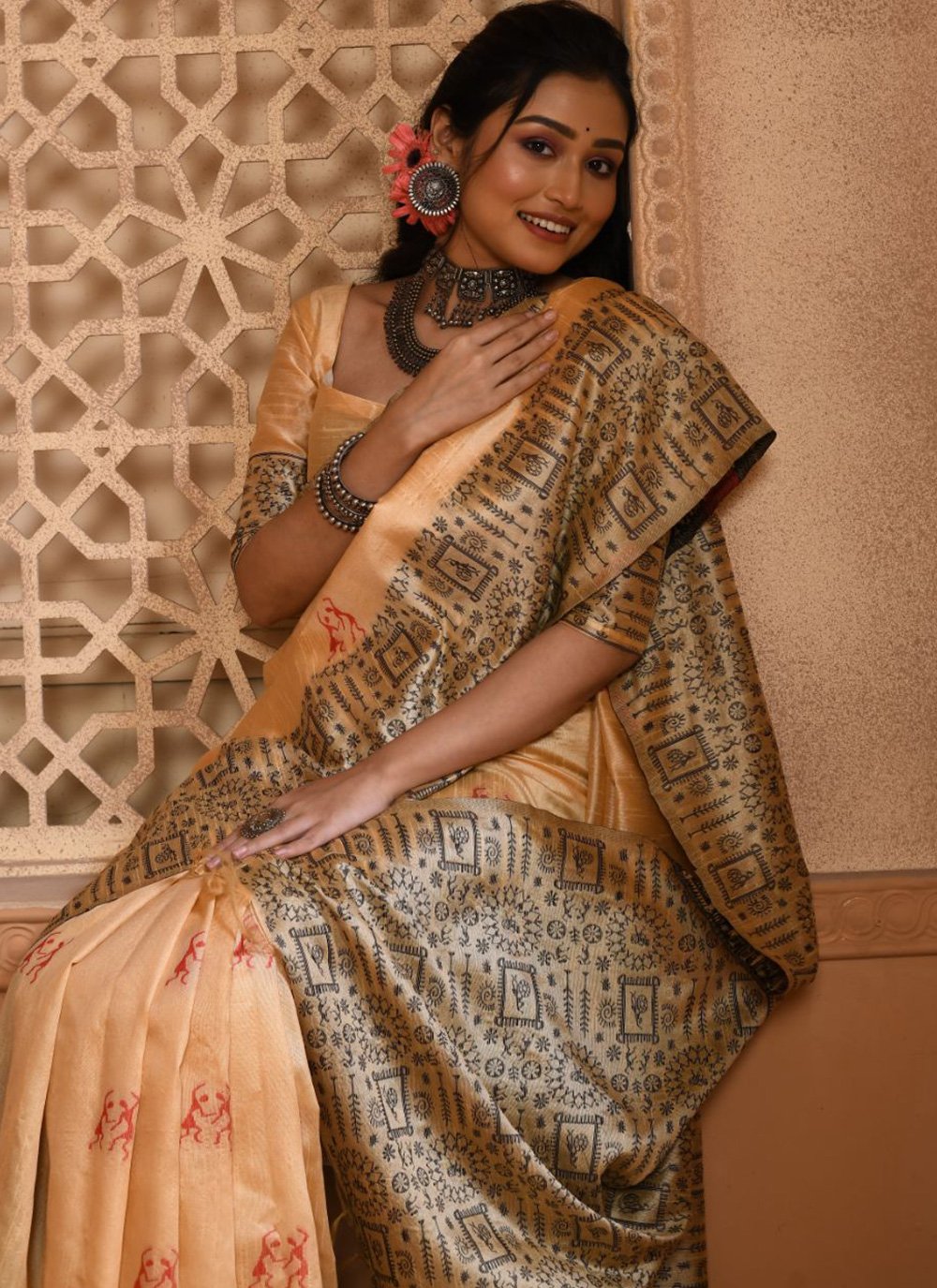 Classic Handloom Silk Peach Woven Saree