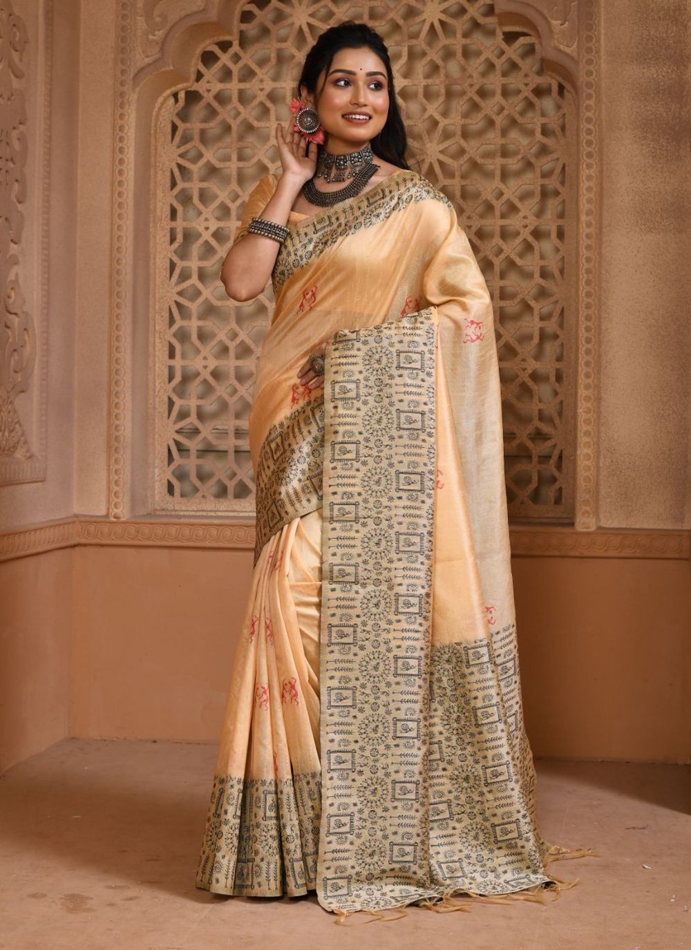 Classic Handloom Silk Peach Woven Saree