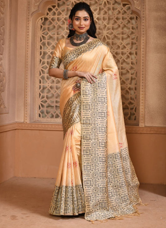 Classic Handloom Silk Peach Woven Saree