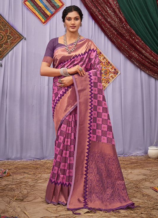 Trendy Saree Cotton Pink Purple Checks Saree