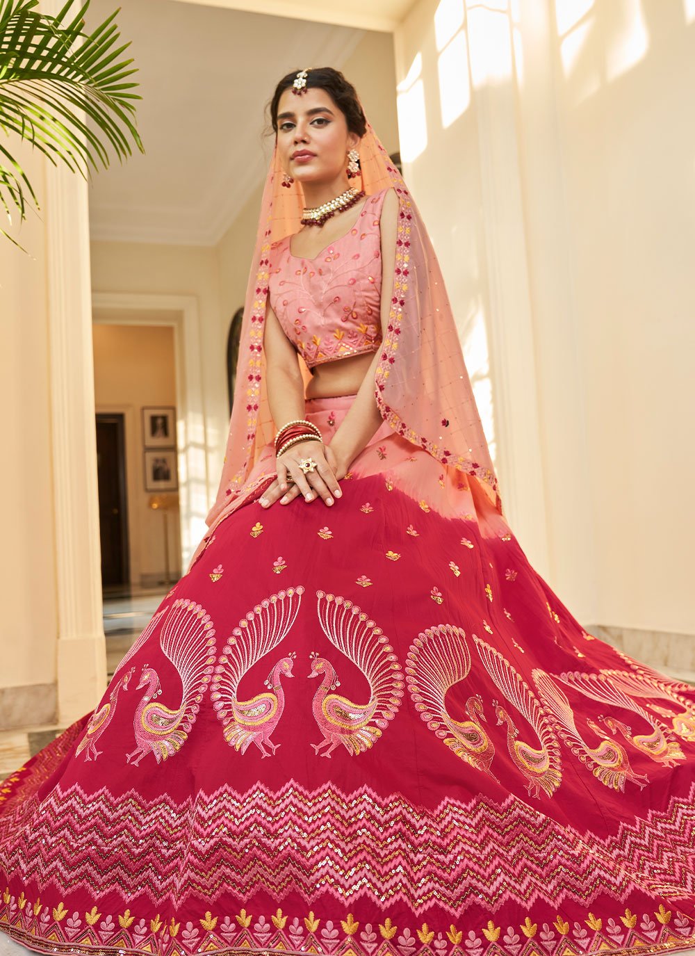 Lehenga Choli Art Silk Pink Rani Embroidered Lehenga Choli