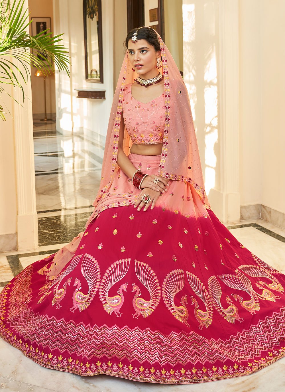 Lehenga Choli Art Silk Pink Rani Embroidered Lehenga Choli