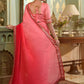 Contemporary Chinon Pink Red Embroidered Saree