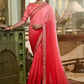 Contemporary Chinon Pink Red Embroidered Saree