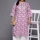 Party Wear Kurti Cotton Pink White Print Kurtis
