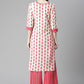 Designer Kurti Cotton Pink White Print Kurtis