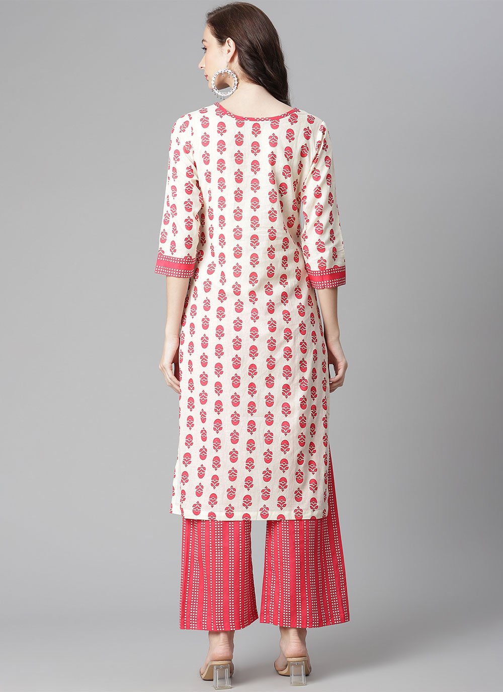 Designer Kurti Cotton Pink White Print Kurtis