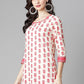 Designer Kurti Cotton Pink White Print Kurtis