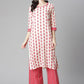 Designer Kurti Cotton Pink White Print Kurtis
