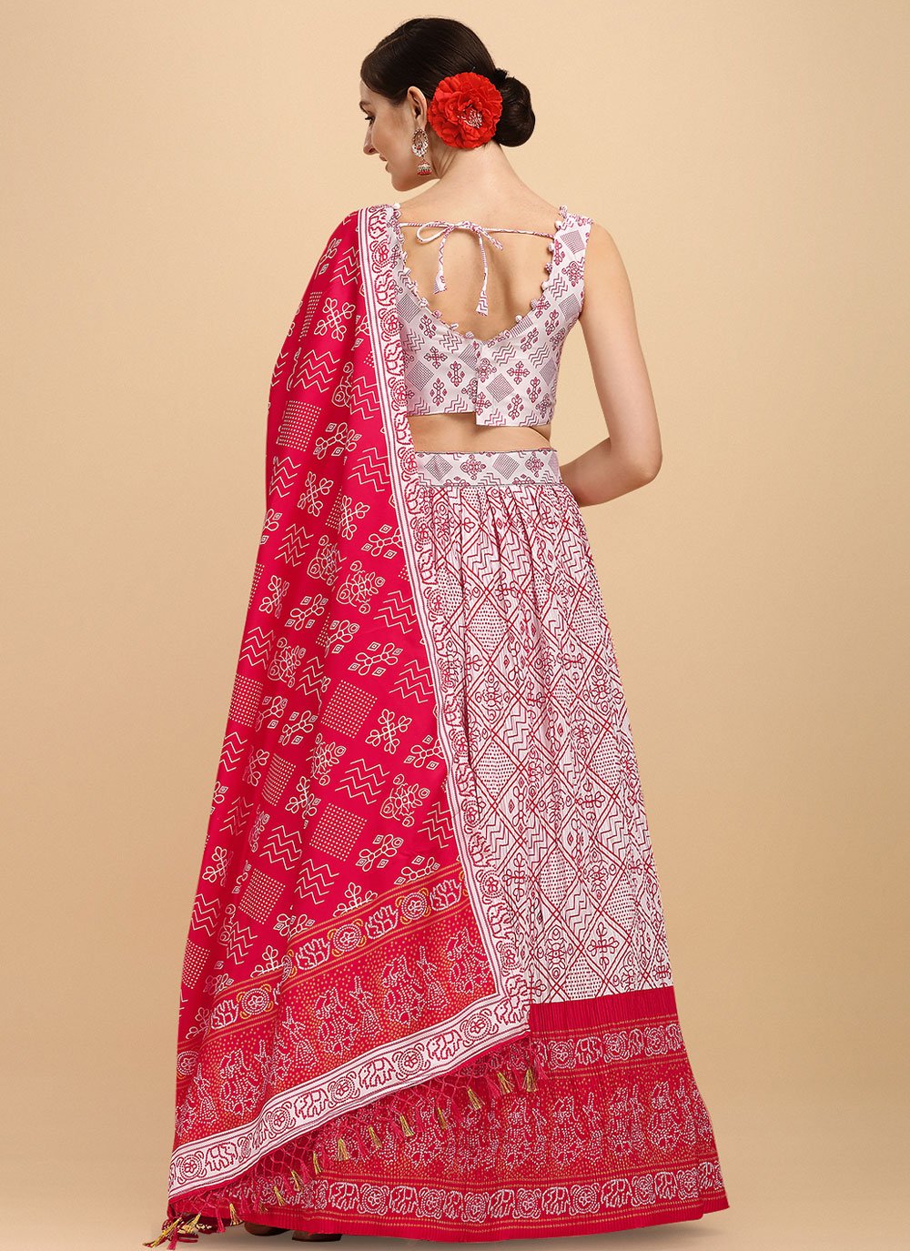 Lehenga Choli Satin Pink White Digital Print Lehenga Choli