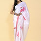 Casual Satin Silk Pink White Digital Print Saree